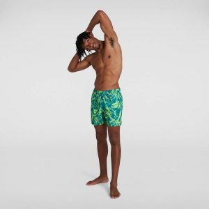 Speedo Swim shorts | Printed Trim Leisure 16″ Swim Shorts Green Black/White – Mens